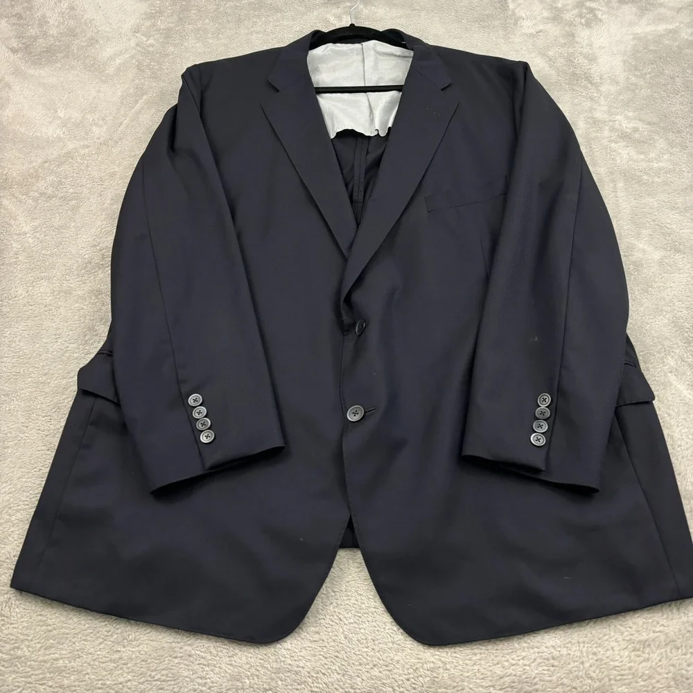 Samuelsohn Blazer Mens 54R Black 100% Wool Guabello Two Button Notch Lapel Italy